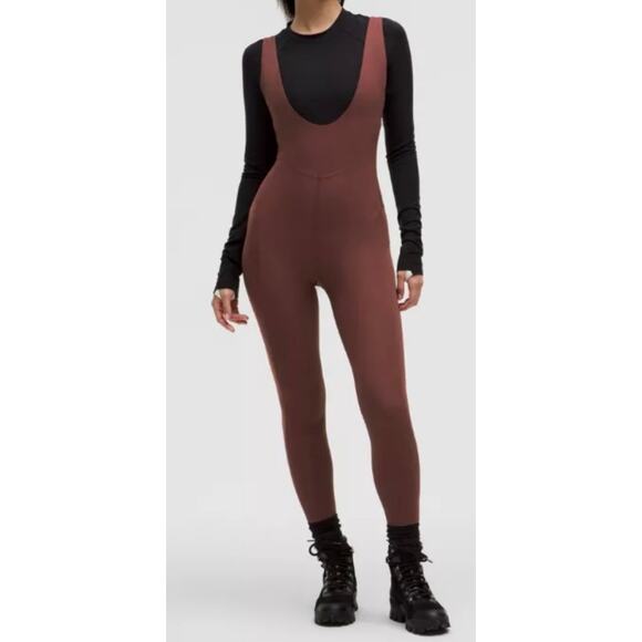 Lululemon Medium Align ribbed bodysuit Ribbed Nulux Skiing jumpsuit NWT Wine Red - Picture 1 of 6